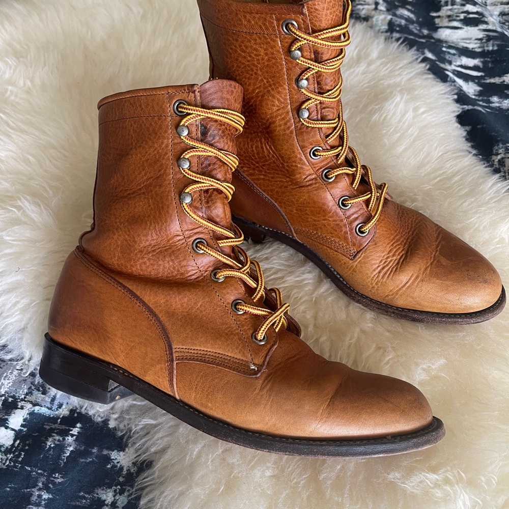 Vintage Justin leather roper lace up booties W sz 7 mens 6.5 B